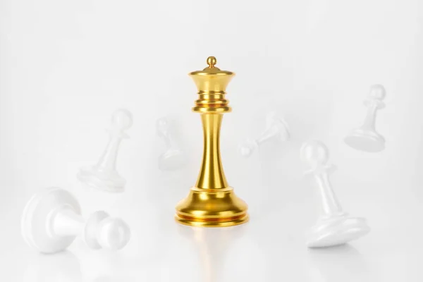 Візуалізація Золотий Шаховий Король Виграє Білими Пішаками Шаховому Фоні Абстрактним — стокове фото