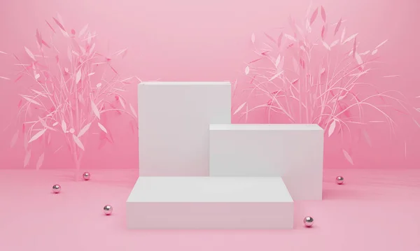 Rózsaszín Pódium Pasztell Háttér Elvont Geometriai Formák Renderelés Banner Talapzat — Stock Fotó
