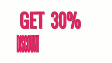 % 30 DisCOUNT hareketli grafik animasyonu al. Video kapağı animasyon metni 4K video.