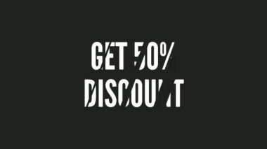 % 50 DisCOUNT hareketli grafik animasyonu al. Video kapağı animasyon metni 4K video.