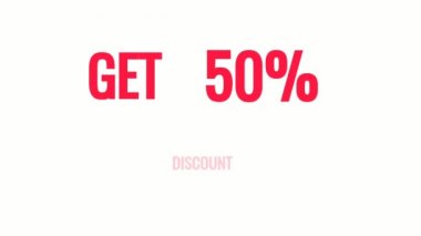 % 50 DisCOUNT hareketli grafik animasyonu al. Video kapağı animasyon metni 4K video.