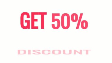 % 50 DisCOUNT hareketli grafik animasyonu al. Video kapağı animasyon metni 4K video.