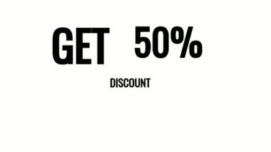 % 50 DisCOUNT hareketli grafik animasyonu al. Video kapağı animasyon metni 4K video.