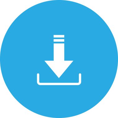 Simge indir. Gönderme düğmesi. Sembolü yükle. Yuvarlak düğme. Vektör. Aşağıdan aşağıya ok işareti