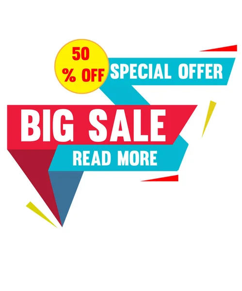 % 50 'ye varan indirimli indirimli konsept konsept çizimi düz stil. Beyaz arkaplanda origami yaratıcı rozeti var. Reklam reklamı afişi. Soyut grafik tasarım ögesi.