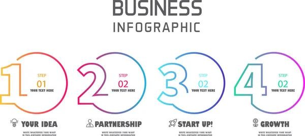 Simgeli ve 4 seçenekli Business Infographic tasarım şablonu. İşlem şeması, sunumlar, iş akışı düzeni, afiş, akış şeması, bilgi grafiği için kullanılabilir.