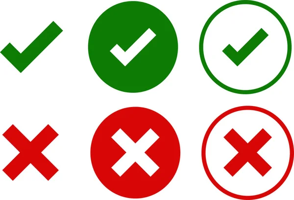 Green Check Red Cross Symbols Thin Line Vector Signs Vector — Stock Vector