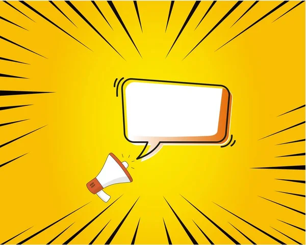 Megafonlu konuşma balonu. Sarı arka planda modaya uygun düz vektör. Vektör İllüstrasyonu.