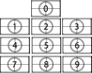 Çember zamanlayıcı ile vektör retro klasik sinema ekranında geri sayım