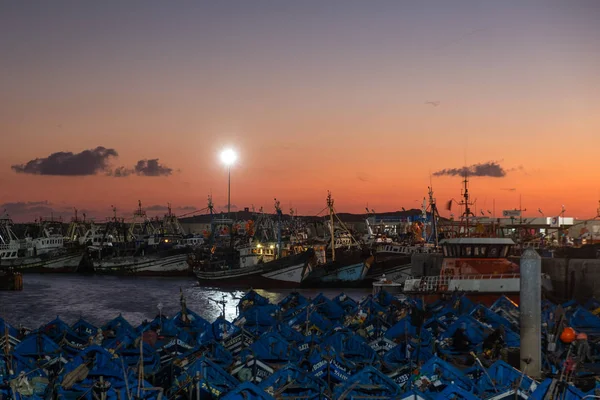 Puerto Pesquero Essaouira Atardecer Marruecos — Foto de Stock