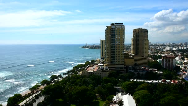 Légi Felvétel Santo Domingo City Skyline Panoráma Felhők Dominikai Köztársaság — Stock videók