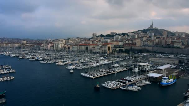 Den Gamla Hamnen Marseille Frankrike Flygfoto Över Marseille — Stockvideo