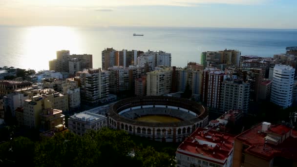 Málaga España Skyline Aéreo Ayuntamiento Antiguo Puerto Málaga España — Vídeo de stock