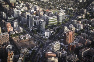 Santiago gökdelen günbatımı, renk Şili uygulanan, tonlama bakarak