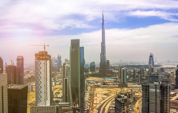 Dubai Skyline Avec Belle Ville Proximité Son Autoroute Achalandée Sur — Photo