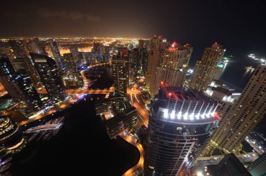 Muhteşem gece dubai şehir manzarası, Dubai, Birleşik Arap Emirlikleri