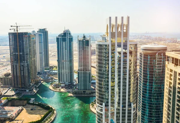 Widok Drapacze Chmur Dubai Marina Najbardziej Luksusowych Superyacht Marina Dubai — Zdjęcie stockowe