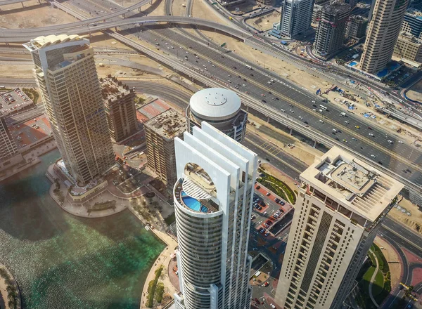 Arranha Céus Dubai Cima Linha Horizonte Futurista Vista Aérea Marina — Fotografia de Stock