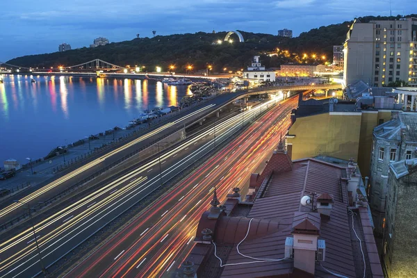 Éjszakai Poshtova Square Terére Panoráma Kijev Ukrajna — Stock Fotó