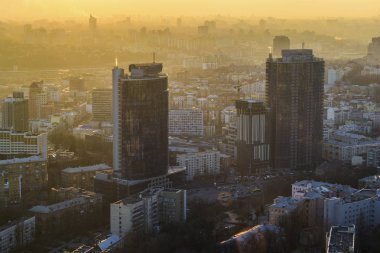 Gece Kiev şehir merkezi manzaralı yükseklikten, Kiev, Ukrayna
