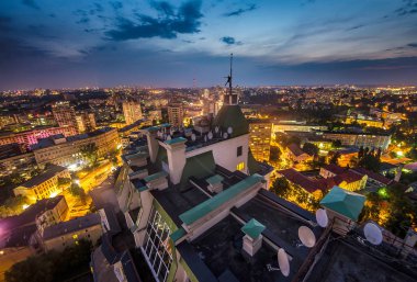 Kiev şehir - Ukrayna başkenti. Gece görünümü panorama