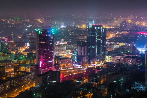 Nacht Kiev Center Stadszicht Uit Hoogte Kiev Oekraïne — Stockfoto