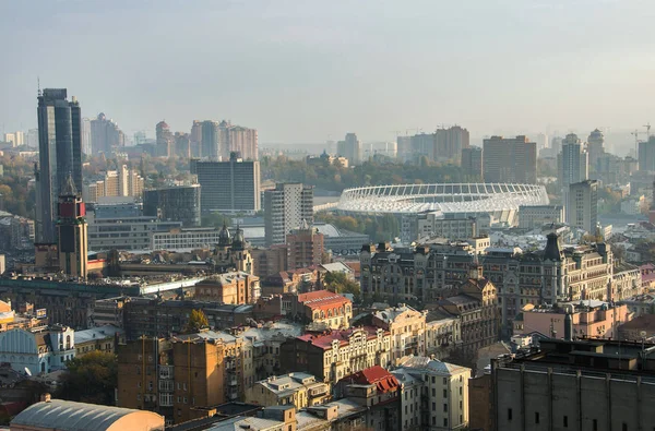 Ανατολή Του Ηλίου Πάνω Από Ολυμπιακό Στάδιο Στο Κίεβο Εναέρια — Φωτογραφία Αρχείου