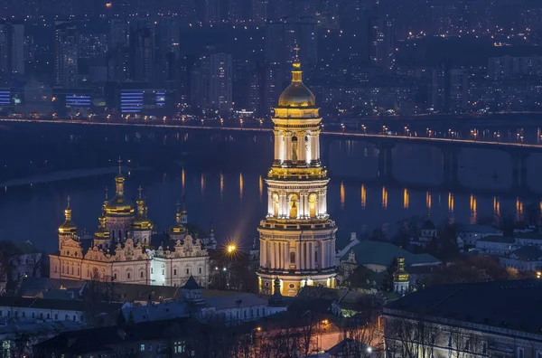 Noche Kiev Ucrania Monumento Ciudad Nocturna Kievo Pecherska Lavra Vista —  Fotos de Stock