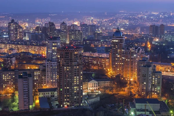 Νύχτα Προβολή Κέντρου Πόλης Κίεβο Από Ύψος Κίεβο Ουκρανία — Φωτογραφία Αρχείου