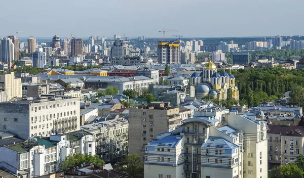 Luchtfoto Uitzicht Rivier Dnepr Groene Omgeving Van Obolon Kiev Stad — Stockfoto