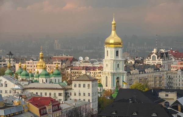 Aerial View Sunrise Kiev Pechersk Lavra One Main Symbol Kiev — Stock Photo, Image