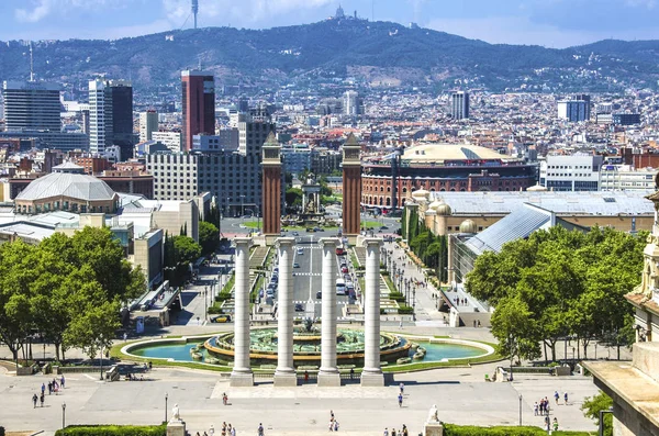 Vue Sur Placa Espanya Colline Montjuic Avec Musée National Art — Photo