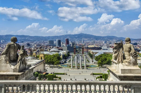 Vista Sobre Placa Espanya Montjuic Hill Com Museu Nacional Arte — Fotografia de Stock