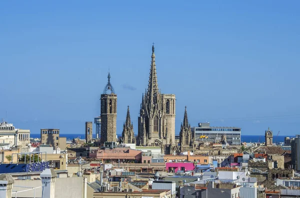 Panorama Catedral Santa Cruz Santa Eulália Durante Hora Azul Manhã — Fotografia de Stock