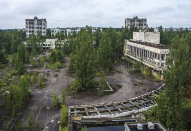 Çernobil dışlama bölgesi, Ukrayna terk edilmiş Pripyat şehirde merkezi kare
