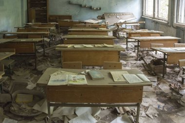 Bir okul Pripyat Ukrayna içinde görünüm içinde