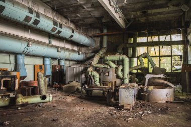 Pripyat, hayalet kasaba nükleer felaketinden sonra kurulan Çernobil dışlama bölgedeki eski Jüpiter fabrikada