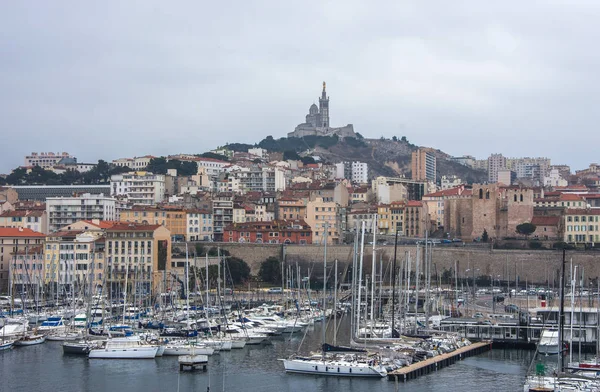 Vue Aérienne Panoramique Sur Basilique Notre Dame Garde Vieux Port — Photo