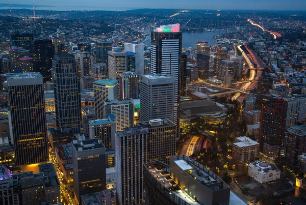 Skyline Del Centro Notte Seattle Washington — Foto Stock