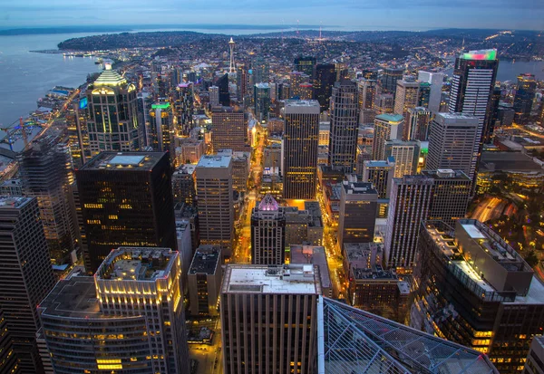 Horizonte Del Centro Por Noche Seattle Washington — Foto de Stock