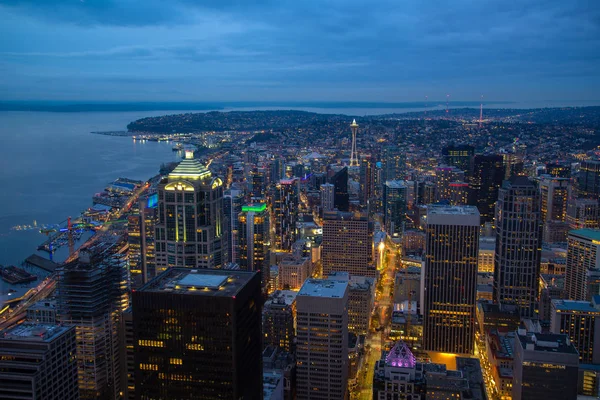 Seattle City Por Noche Vista Aérea — Foto de Stock