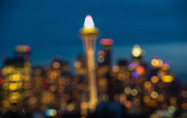 Seattle City Scape Traffic Light Highway Night Time Washington Usa — Stock Photo, Image