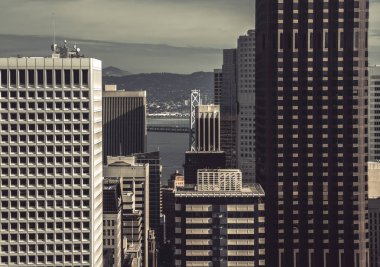San Francisco City, California, Amerika Birleşik Devletleri içinde gökdelenler Vintage stilize fotoğraf.