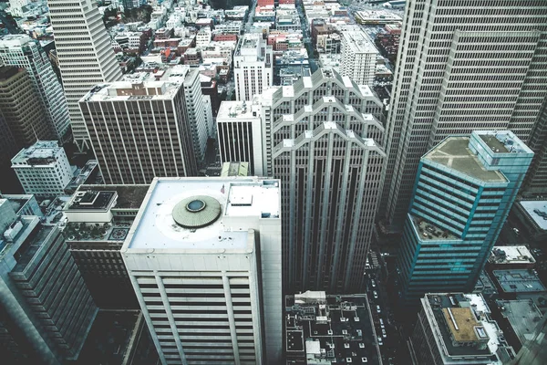 Vintage stylized photo of skyscrapers in San Francisco City, California, USA. Look down of San Francisco