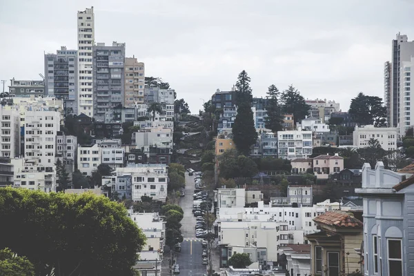 San Francisco Cityscape Downtown Gökdelenler Bir Mesafe Ile Gün Batımında — Stok fotoğraf