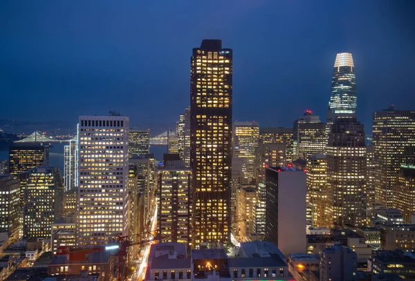 San Francisco Skyline at night, California, USA. Downtown and business center of San Francisco at dusk