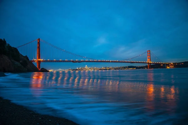 Golden Gate Bridge San Francisco California Vista Notturna Dalla Spiaggia — Foto Stock