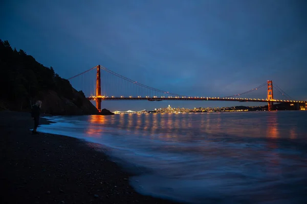 Golden Gate Bridge San Francisco California Night view from Kirby beach at night time with long exposure