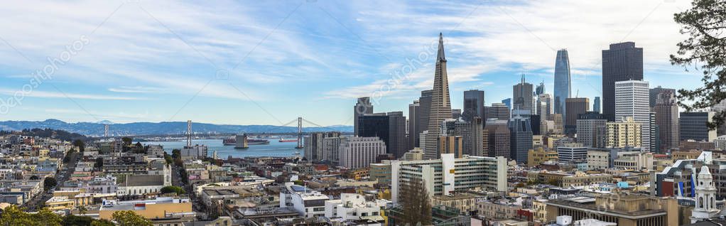 San Francisco City Downtown, California general view of modern buildings. Beautiful landscape of city san Francisco, California