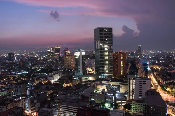 Vista Aérea Dos Arranha Céus Centro Cidade México Pôr Sol — Fotografia de Stock